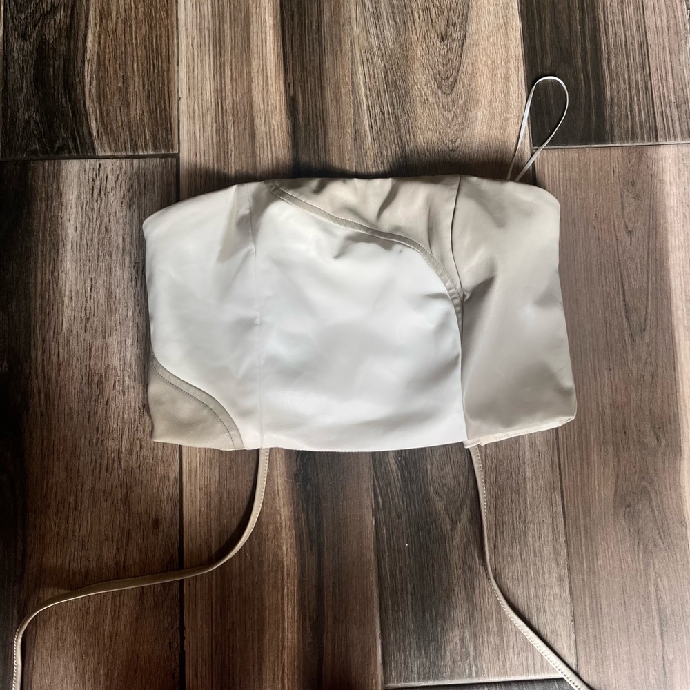 Faux Leather White and Tan Corset Top